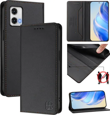 Produktbild von Lederhülle für Motorola Moto G73 Hülle Flip Brieftasche Kartenfächern Ständer Schutzhülle Schwarz