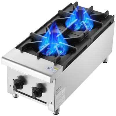 Produktbild von VEVOR Gewerblicher Gasherd mit 6 Brennern, Propan- und Erdgas-Arbeitsplattenkocher, Edelstahl-Gasplatte, gewerbliche Küchenausrüstung für Restaurants, 42KW, 2 Brenner