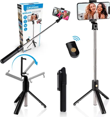 Image de Grundig Selfie Stick et trépied pour smartphone avec télécommande Bluetooth Smartphones de 58 à 100 MM Extensible de 19 à 70 CM Plastique Noir