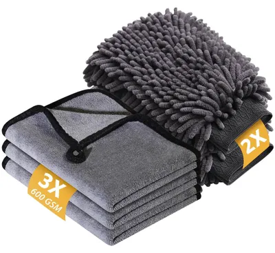 Immagine prodotto di Panni in microfibra per auto - 600 GSM - 40 x 30 cm - Set da lavaggio auto 5 pezzi
