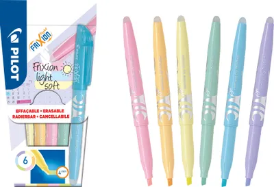 Produktbild von PILOT FriXion Light Soft Textmarker 6er Set – 3.3mm, radierbar, Pastellfarben