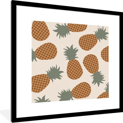 Produktbild von MuchoWow® Gerahmtes Poster Obst - Pastell - Ananas - Muster 40x40 cm - Poster mit Schwarzem Bilderrahmen Wandposter Rahmen Foto Bilder - Poster - Plakat im Rahmen
