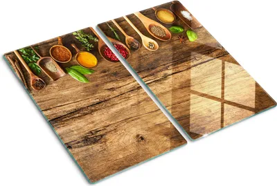 Obrázek produktu pro Kryt varné desky – Kryt na indukční desku – Ochranná skleněná deska – 2x30x52 cm– Skleněné ochranné desky na sporák –Tvrzené sklo –Koření Dřevo