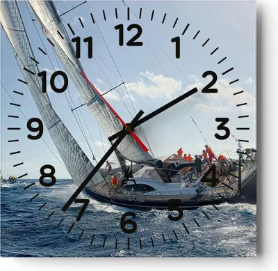 Produktbild von Wanduhr - Quadrat - Glasuhr - Segelschiff Meer - 40x40cm - Schleichendes Uhrwerk - Lautlos - zum Aufhängen bereit - Dekoration Modern - Wanddekoration aus Glas - C4AC40x40-4032