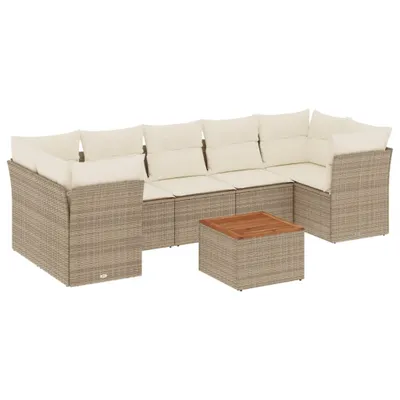 Produktbild von 8-tlg. Garten-Sofagarnitur mit Kissen Beige Poly Rattan