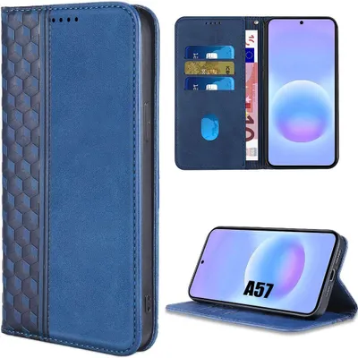 Image de Coque pour Samsung Galaxy A57 5G, Protection Flip Case Cuir Synthétique Relief Mosaïque Bleu Marine