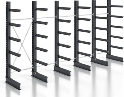 Produktbild von STIER Kragarmregal schraubbar einseitig 5 Felder mit 5 Ebenen 6400x3550x800mm