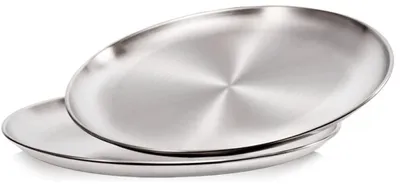 Image de Lot de 2 assiettes en acier inoxydable, diamètre de 25 cm, réutilisables, idéales pour le camping