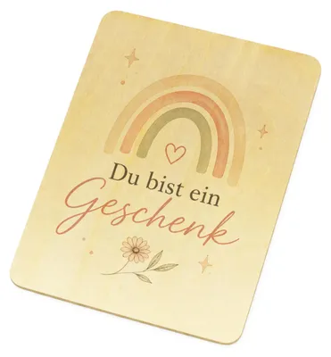 Produktbild von Postkarte Holz Du bist ein - Holzpostkarte mit Regenbogenmotiv Mit Spruch: Du