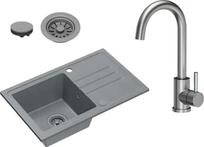 Obrázok produktu pre VBChome Umývadlo Granite Grey s batériou 70 x 44 cm Jednomiestne vstavané umývadlo Speckled Reversible Granite Sink Grey Siphon Washmin Tap Inox