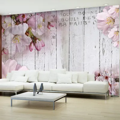Produktbild von Fototapete selbstklebend Blumen 294x210 cm Tapete Wandtapete Wandbilder Klebefolie Dekofolie Tapetenfolie Wand Dekoration Wohnzimmer - Holz Bretter b-A-0202-a-b