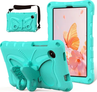 Produktbild von Kinder Hülle für Xiaomi Redmi Pad SE 8,7" 4G 2024 Leicht Stoßfeste EVA Kindgerechtes Schutzhülle mit Schultergurt, Schmetterlings-Ständer Türkis