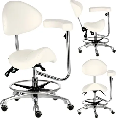 Image de Tabouret de coiffure cosmétique selle avec dossier et accoudoir chaise SPA hocker mobile