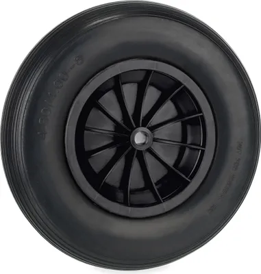 Immagine prodotto di Ruota per carriola Relaxdays 4.80/4.00-8, ruota in gomma piena con cerchione in plastica, fino a 100 kg, ruota di scorta antiforatura, nera