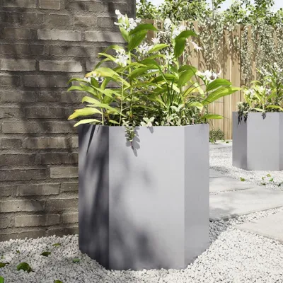 Image de Pot de fleurs hexagonal de 46x40x45 cm en acier galvanisé, idéal pour balcon et jardin
