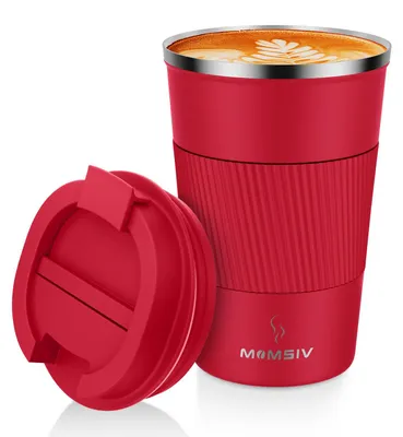 Isolierbecher 380 ml, doppelwandig, auslaufsicher, Edelstahl, rot