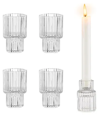 Produktbild von 4 Stück Stabkerzenhalter aus Glas, Transparente Kerzenhalter für Stabkerzen, Vertikales Streifendesign, für Zuhause, Partys, Dekoration
