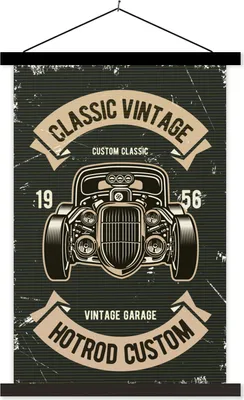 Produktbild von MuchoWow® Textilposter Auto - Oldtimer - Zeichnung 60x90 cm mit schwarzem Rahmen - Poster Wohnzimmer