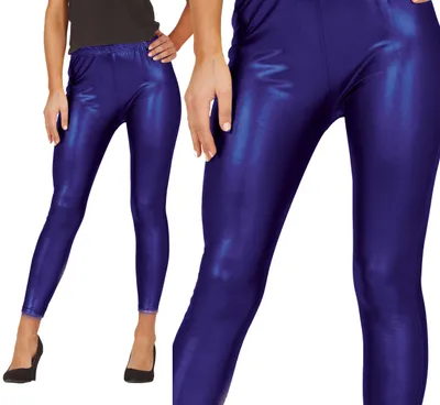 Imagen del producto de Leggings brillantes y festivos de los años 80, ideales para Navidad y otras celebraciones. Color azul brillante, estilo retro, perfectas para bailar y crear un look de fiesta. Color: Azul