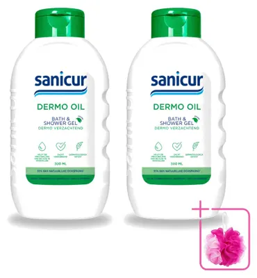 Immagine prodotto di 2 flaconi di Sanicur Dermo-Oil, bagnoschiuma e doccia - 300 ml ciascuno - confezione - 2 pezzi
