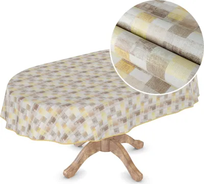 Produktbild von Tischdecke Wachstuch Premium Ornamente Beige Robust Wasserabweisend Oval Breite 140 cm Länge 200 cm