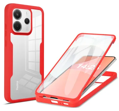 Produktbild von 360 Grad Rundum Schutz Handyhülle für Xiaomi Redmi Note 14 Full Cover Vollschutz Case Farbe: Rot