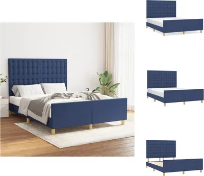 Imagen del producto de Estructura de cama con cabecero, color azul, 140x200 cm, tapizada - Camas y estructuras de cama