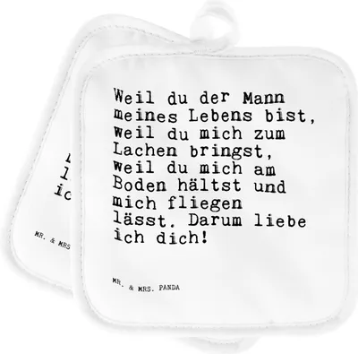 Produktbild von Mr. & Mrs. Panda Topflappen Weil du der Mann... - Weiß - Geschenk, Set, Wunder, Freund, Liebesbeweis, Sprüche, 2er, Ehe, Mann, Ofenlappen, Topfuntersetzer, Hochzeitstag