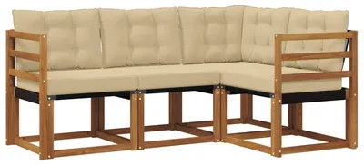 Imagen del producto de vidaXL Juego de sofás de exterior, 4 piezas, color natural y beige