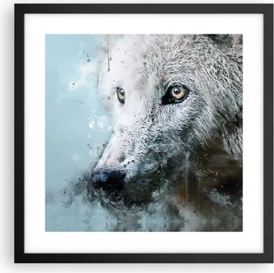 Produktbild von Gerahmtes Poster - Schwarzer Rahmen - Weiß Der Wolf Bild - 40x40 cm - Wand Bild - Wanddeko - Wandbilder - Kunstposter - Wandposter - Bilderrahmen - Bilder - Kunstdruck - P2BAC40x40-4623