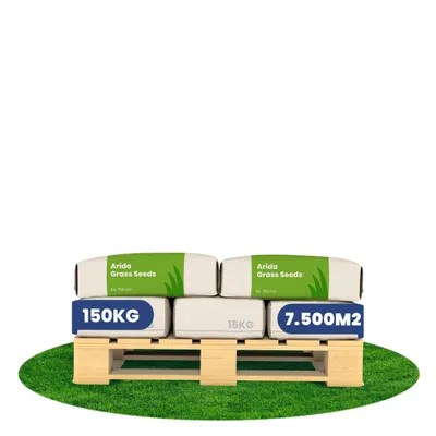 Produktbild von Dürreverträglicher Rasensamen Arida - 150 kg (10 × 15 kg für 7.500 m²) Profi Trockenrasen Saatgut für Großflächen - Organifer