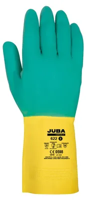 Image de 4 gants de travail en latex, bicolores, taille 6, marque Juba