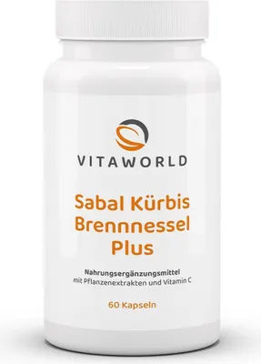 Produktbild von Vitaworld Sabal-Kürbis-Brennnessel Plus | 60 Kapseln | Pflanzenextrakt-Komplex mit Phytosterolen aus Sägepalme | vegan