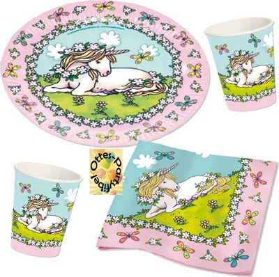 Produktbild von Einhorn-Party-Set 52tlg. - für 16 Gäste Teller Becher Servietten