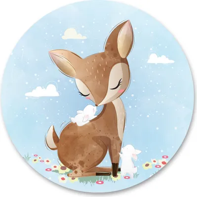 Immagine prodotto di Sticker cerchio REH coniglio fiori animali nuvole natura acquerello decorazione murale per la camera dei bambini 100 cm x 100 cm