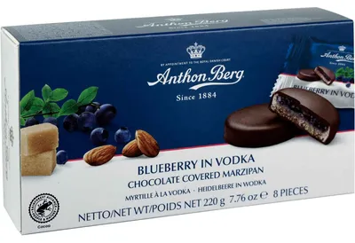 Image de Anthon Berg Blueberry à la vodka Pâtes d'amandes au chocolat 220g