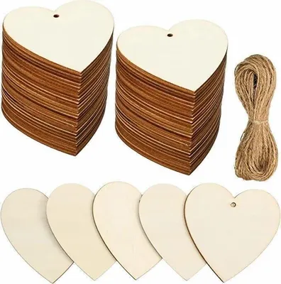 Produktbild von 50 Stück Holzherzen Scheiben Deko mit Löchern 8cm Holz Herzen Unbehandelt Holzherzen Deko für Hochzeit, zum Basteln, Geschenkanhänger