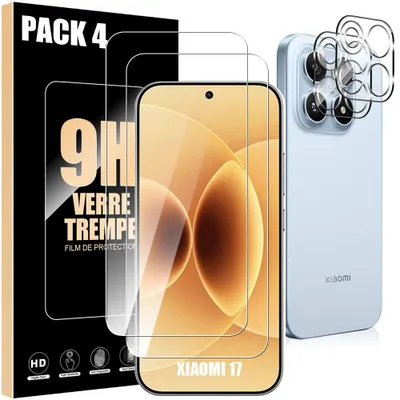 Image de 2 Verres Trempés et 2 Vitres Caméra Arrière pour Xiaomi 17, Protection Anti-Rayures