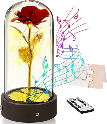 Immagine prodotto di Rosa eterna in vetro con luce LED, scatola musicale rotante Luce notturna Regalo per compleanno Anniversario San Valentino Matrimonio Anniversario Matrimonio Fidanzata Donne