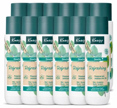 Imagen del producto de 12 unidades de gel de ducha Kneipp, refrescante, con menta y eucalipto, 200 ml cada uno. Paquete económico