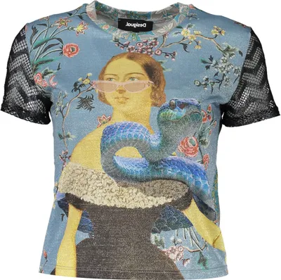 Immagine prodotto di T-shirt donna a maniche corte blu - Design elegante con motivo stampato