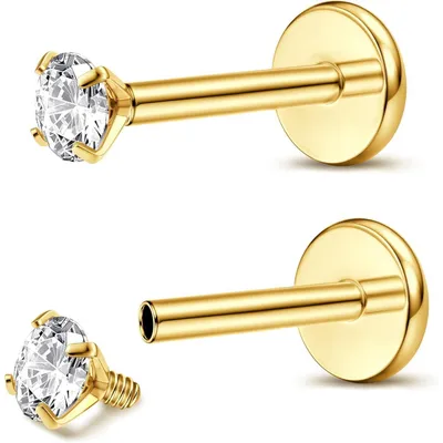 Obrázok produktu pre Sada piercingových šperkov G23 z titánu s vnútorným závitom, 18G, 6 mm/8 mm, 3 mm, strieborná/zlatá, 2 kusy