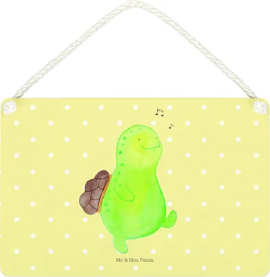 Produktbild von Mr. & Mrs. Panda Schild Schildkröte Pfeifen DIN A4 - Gelb Pastell - Geschenk, Schildkröten, holzbild, Motivation, Holzschild, Glück, Türschild, wandtafel, Wandbild Holz