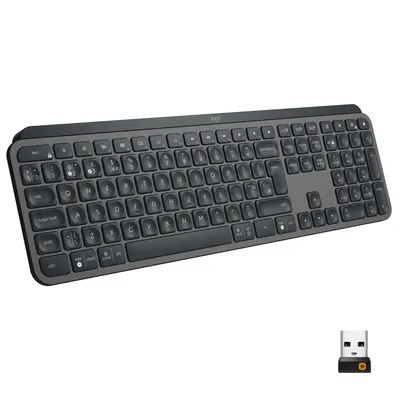Zdjęcie produktu dla Logitech MX Keys, Pełnowymiarowy (100%), Bezprzewodowy, RF Wireless + Bluetooth, QWERTY, Grafitowy
