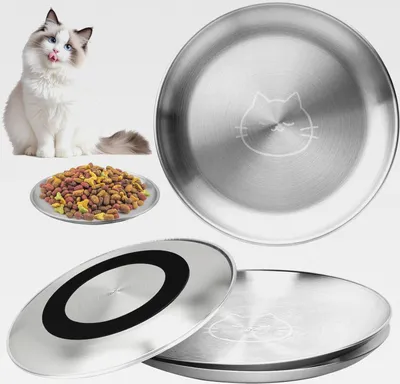 Produktbild von 4er Katzennapf Flach Set 17 cm Katzen Näpfe Edelstahl,katzenteller futternapf Napfset,Rutschfester Futternapf Wassernapf Für Katzen Und Kleine Hunde