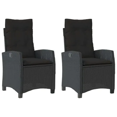 Image de vidaXL Fauteuil de jardin avec coussin 2 pcs. Réglable Noir Poly Rattan