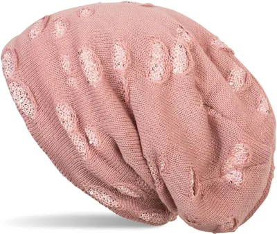 Produktbild von styleBREAKER warme Feinstrick Beanie Mütze im Destroyed Pailletten Look und weichem Fleece Innenfutter, Slouch Longbeanie, Damen 04024127