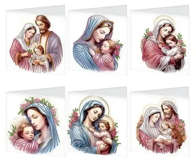 6 Diamantmalerei-Grußkarten mit Jesus & Maria, Weihnachtskarten