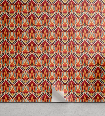 Produktbild von ABAKUHAUS Retro abziehbare & klebbare Tapete für Zuhause, Repeating Kurvige Floral, selbstklebendes Wohnzimmer Küchenakzent, 33 cm x 90 cm, Mehrfarbig
