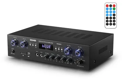 Image de Amplificateur audio Bluetooth 5.0 Donner, amplificateur audio 440W, 4 canaux, récepteur stéréo avec USB, SD, FM, 2 entrées microphone avec effet écho, RCA, LED, pour studio, home cinéma, MAMP5